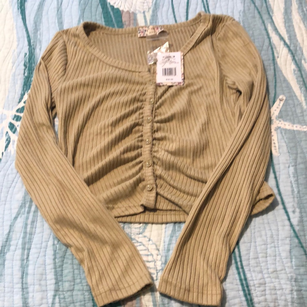 Pink republic moss green long sleeve button up shirt size medium nwts